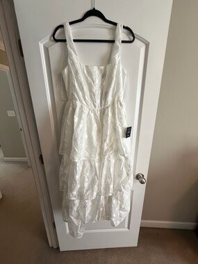Lulu's White Tiered Lace Midi Sundress
